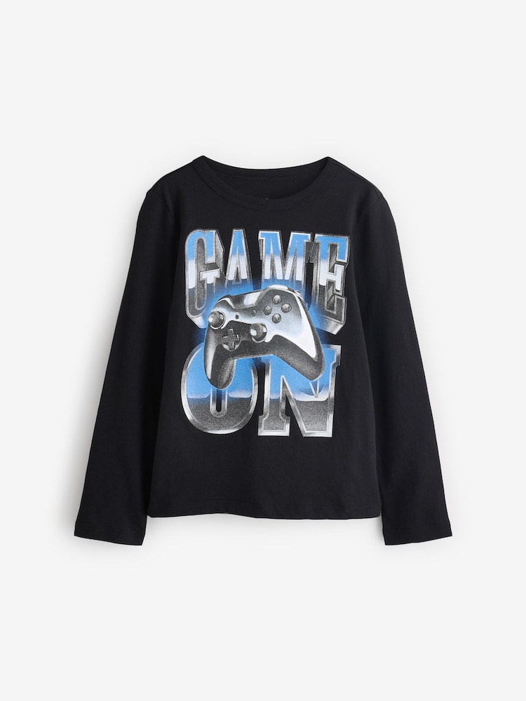Gap Black Long Sleeve Crew Neck Graphic T-Shirt (4-13yrs) - Image 1 of 5 Gap Black Long Sleeve Crew Neck Graphic T-Shirt (4-13yrs) - Image 1 of 5