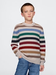 Gap Beige Stripe CashSoft Striped Crew Neck Jumper (4-13yrs) - Image 1 of 5