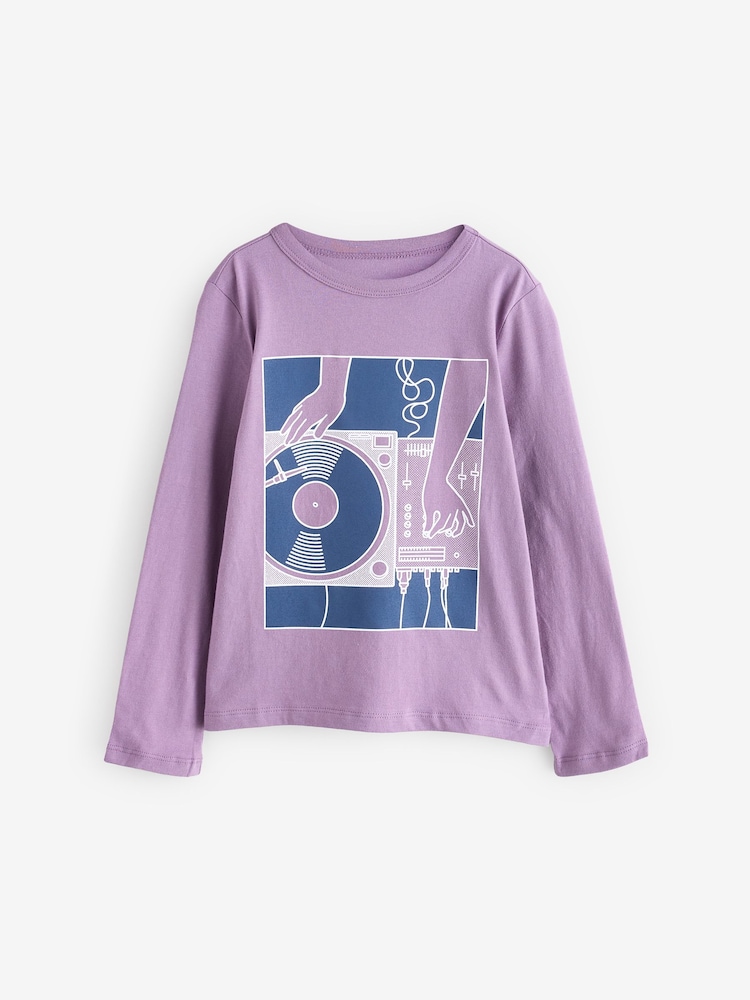 Gap Purple Long Sleeve Crew Neck Graphic T-Shirt (4-13yrs) - Image 1 of 4 Gap Purple Long Sleeve Crew Neck Graphic T-Shirt (4-13yrs) - Image 1 of 4