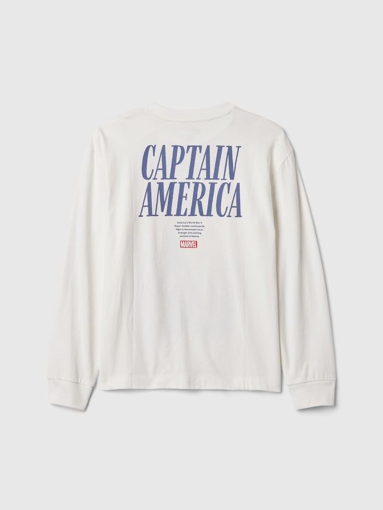 Gap White Captain America Marvel Graphic Long Sleeve T-Shirt (4-13yrs) - Image 2 of 3