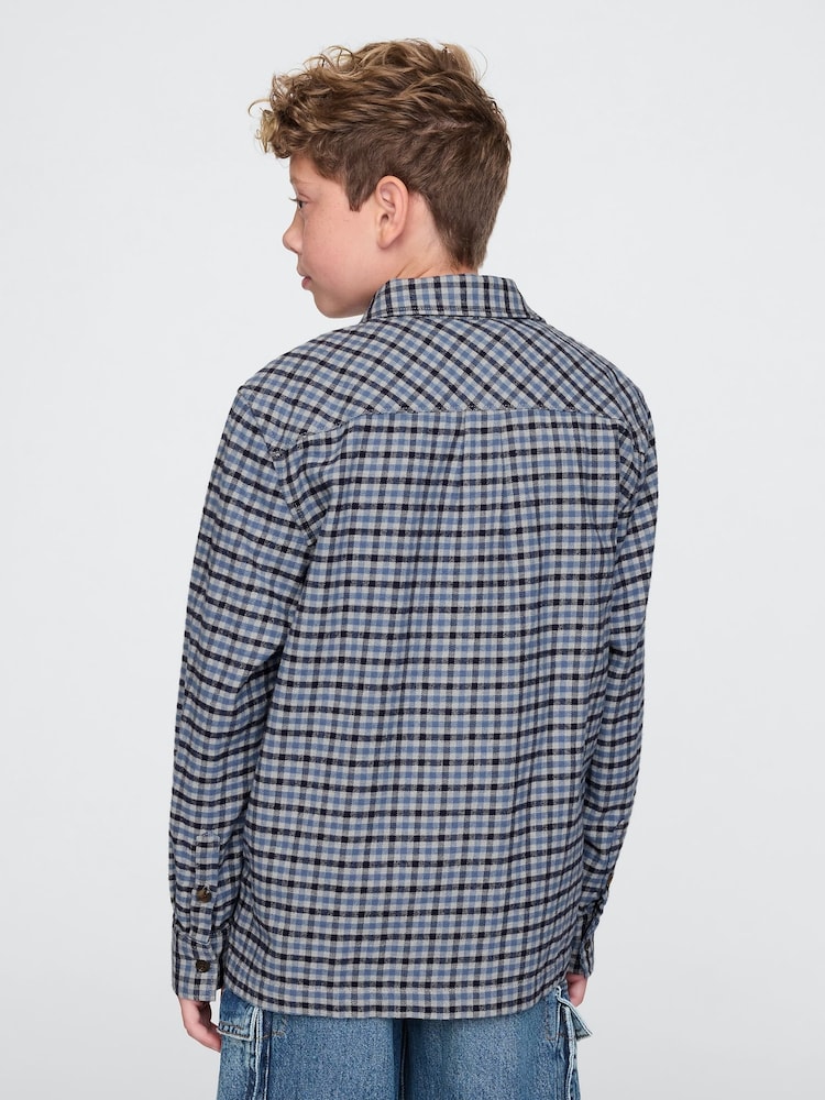 Gap Blue Organic Cotton Flannel Full-Zip Shirt (4-13yrs) - Image 2 of 5
