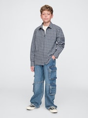 Gap Blue Organic Cotton Flannel Full-Zip Shirt (4-13yrs) - Image 3 of 5