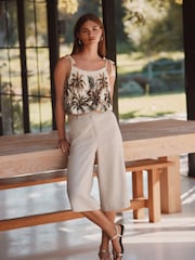 Neutral - Linen Rich Textured Long Shorts - Image 1 of 5
