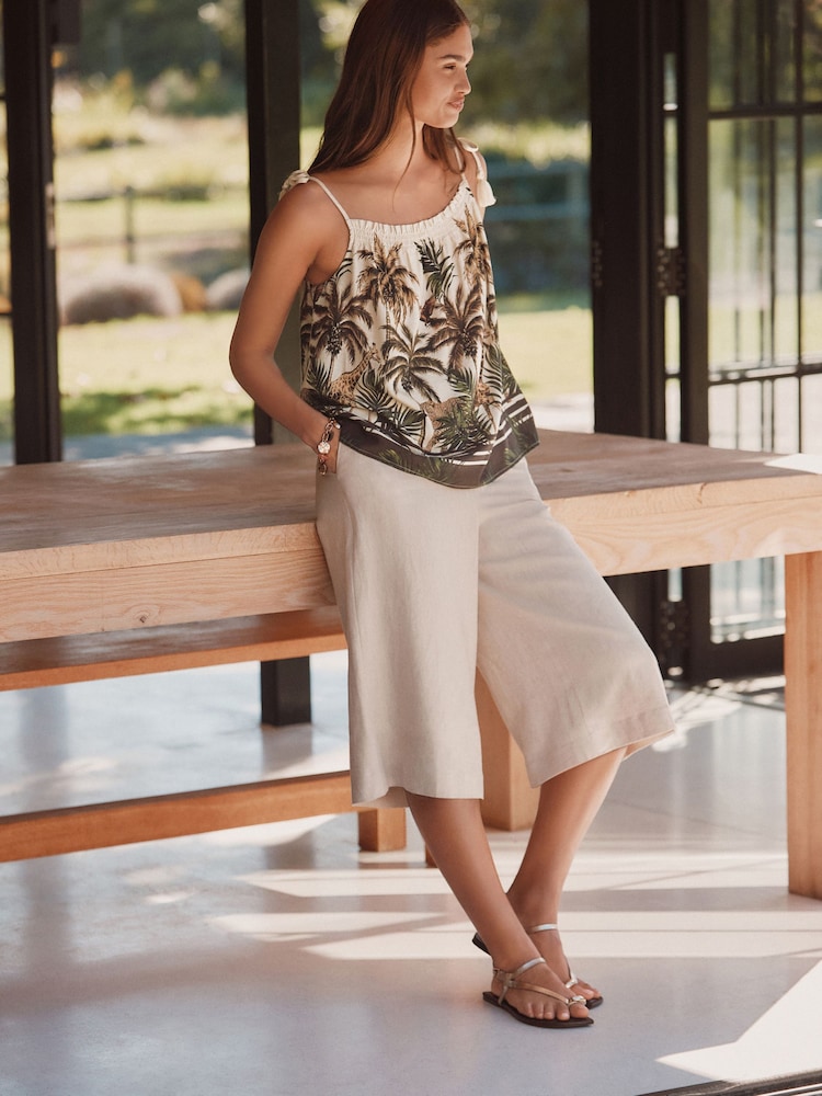 Neutral - Linen Rich Textured Long Shorts - Image 3 of 5