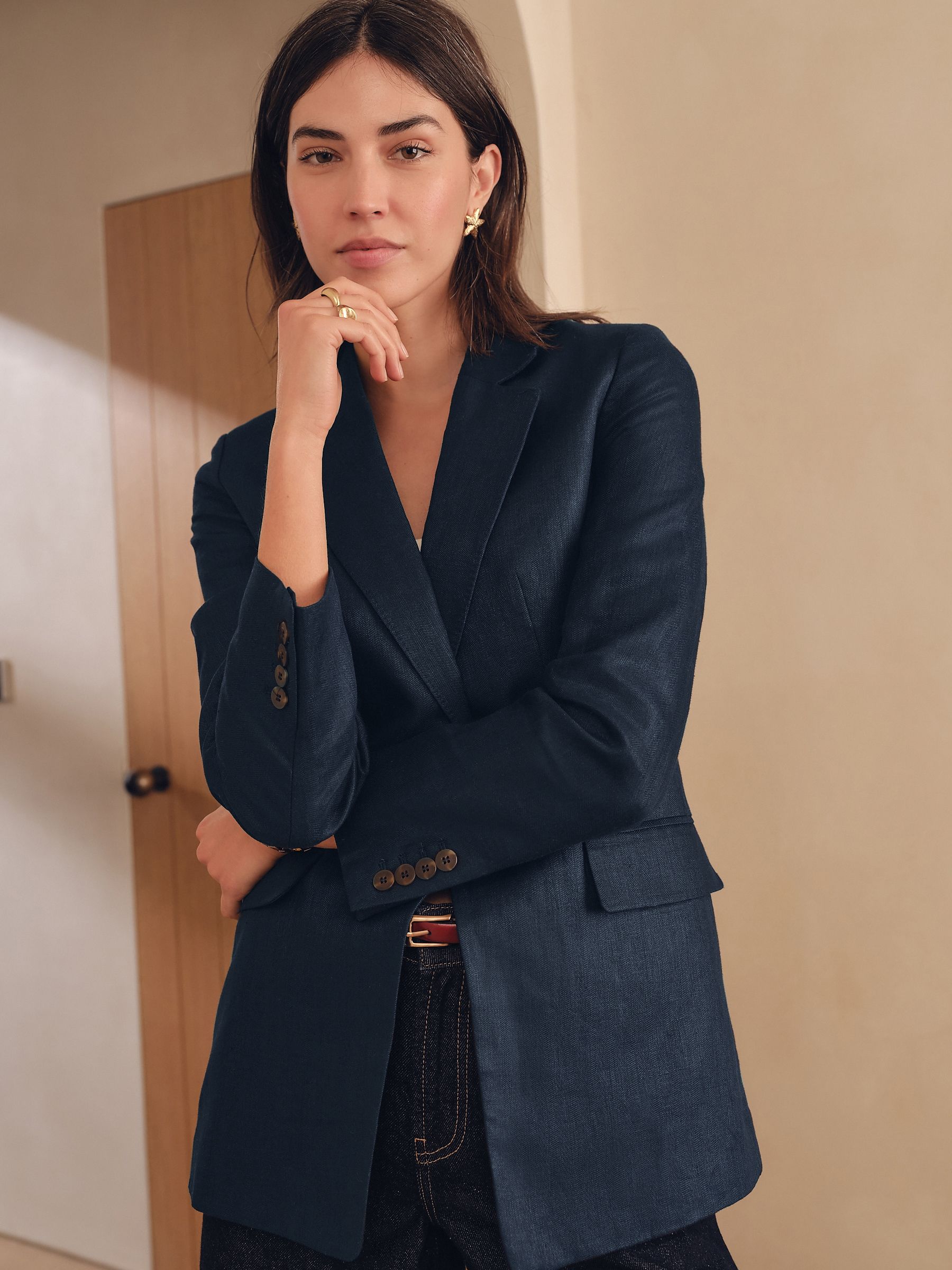LEEZ Women Wool Blazer- Navy