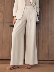 Neutral N. Premium Linen Rich Striped Wide Leg Trousers - Image 2 of 5