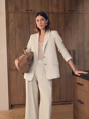Neutral N. Premium Linen Rich Striped Single Breasted Blazer - Image 1 of 5