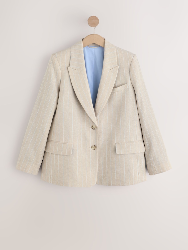 Neutral N. Premium Linen Rich Striped Single Breasted Blazer - Image 3 of 5