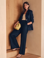 Navy N Premium 100% Linen Wide Leg Trousers - Image 1 of 8