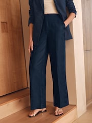 Navy N Premium 100% Linen Wide Leg Trousers - Image 2 of 8