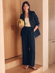 Navy N Premium 100% Linen Wide Leg Trousers - Image 3 of 8