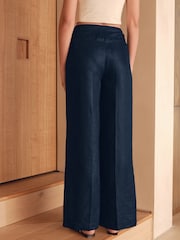 Navy N Premium 100% Linen Wide Leg Trousers - Image 4 of 8
