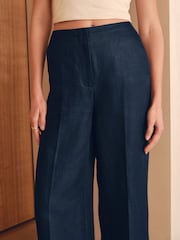 Navy N Premium 100% Linen Wide Leg Trousers - Image 5 of 8