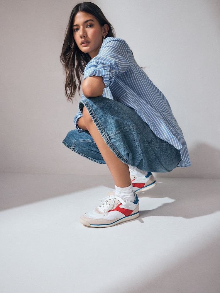 White/Blue/Red Forever Comfort® Slim Panel Detail Lace-Up Trainers - Image 3 of 9