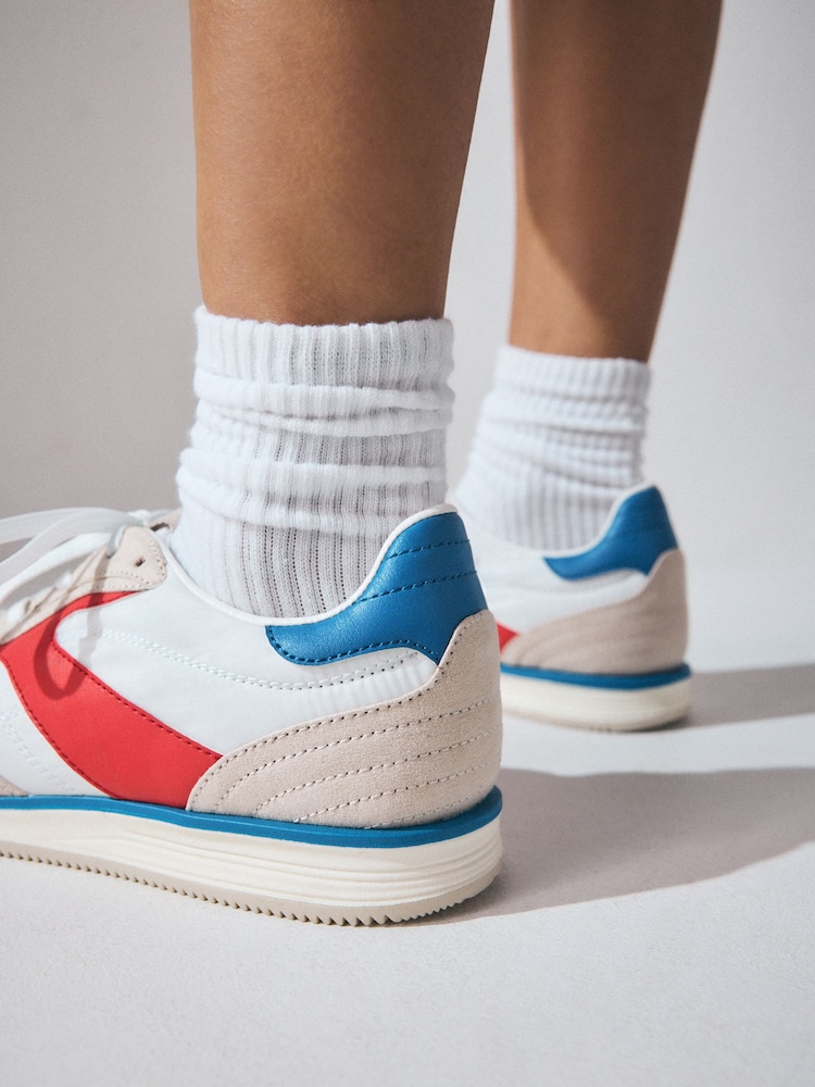 White/Blue/Red Forever Comfort® Slim Panel Detail Lace-Up Trainers - Image 4 of 9