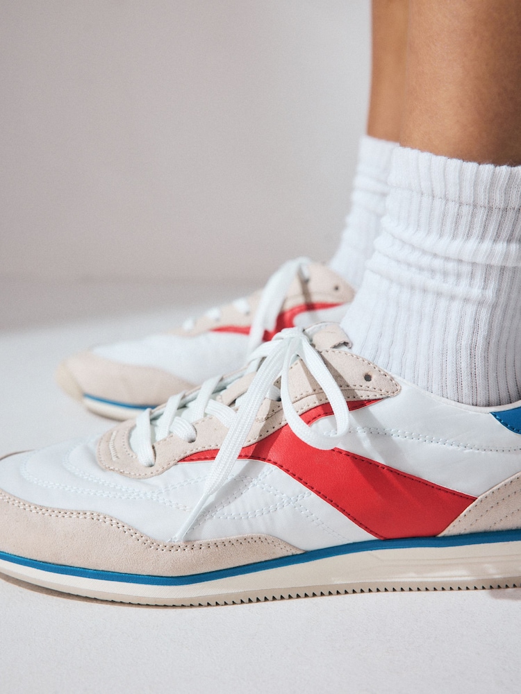 White/Blue/Red Forever Comfort® Slim Panel Detail Lace-Up Trainers - Image 5 of 9
