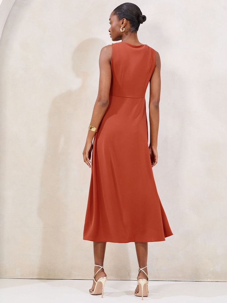 Lipsy Rust Wrap Metal Trim Fit And Flare Midi Dress - Image 4 of 4