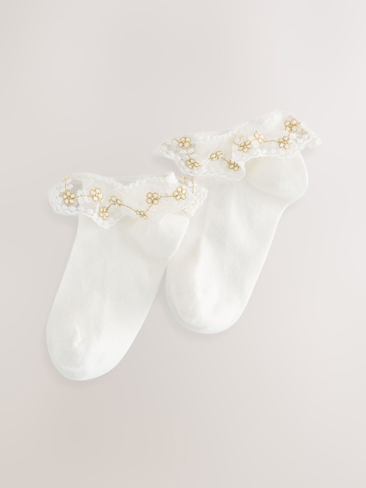 Cream Rich Bridesmaid Ruffle Trainer Socks 2 Pack - Image 1 of 3