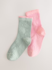 Pink/Green Cotton Rich Lace Patterned Ankle Socks 2 Pack - Image 1 of 3