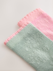 Pink/Green Cotton Rich Lace Patterned Ankle Socks 2 Pack - Image 2 of 3