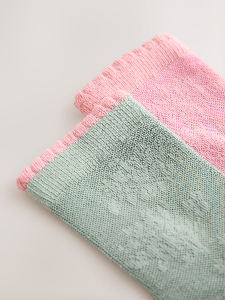 Pink/Green Cotton Rich Lace Patterned Ankle Socks 2 Pack - Image 2 of 3