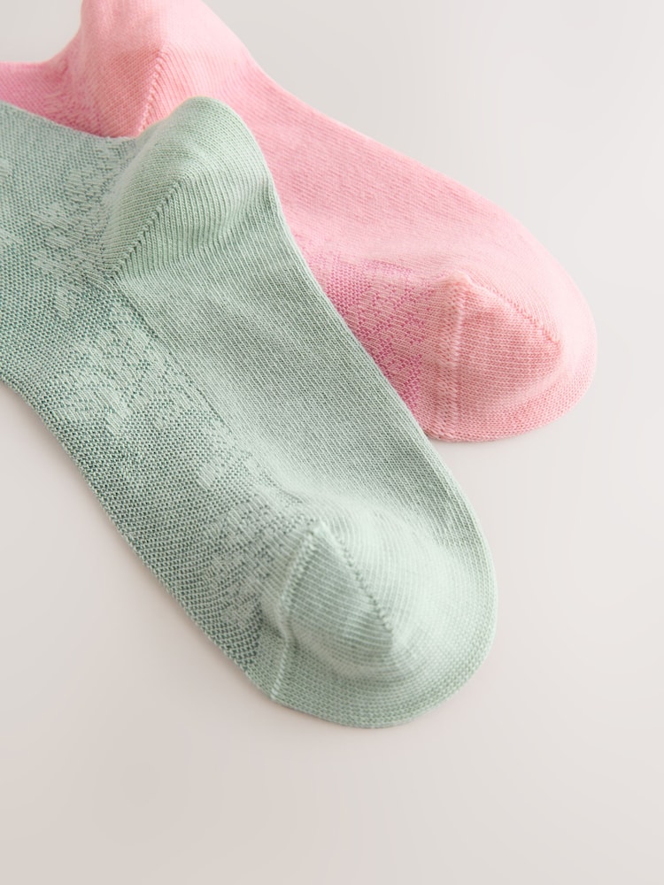 Pink/Green Cotton Rich Lace Patterned Ankle Socks 2 Pack - Image 3 of 3