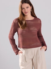 Red Crochet Lightweight Long Sleeve Top - Image 1 of 7