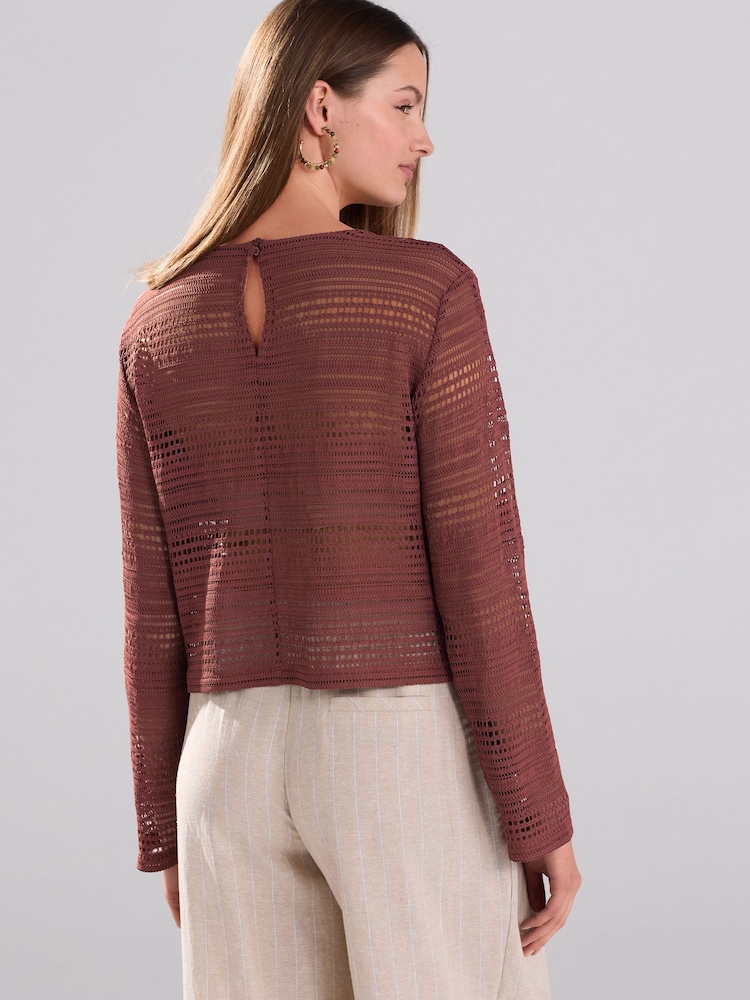 Red Crochet Lightweight Long Sleeve Top - Image 2 of 7