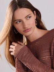 Red Crochet Lightweight Long Sleeve Top - Image 4 of 7