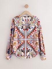 Multi Tile Print Long Sleeve V-Neck Jersey Blouse - Image 6 of 9