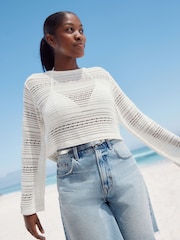 Ecru Crochet Lightweight Long Sleeve Top - Image 1 of 7
