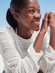 Ecru Crochet Lightweight Long Sleeve Top - Image 4 of 7
