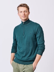 Aubin Green Daw Cotton Zip Neck 100% Cotton Jumper - Image 1 of 5