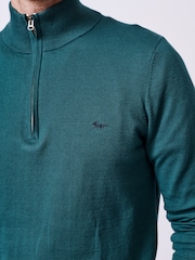 Aubin Green Daw Cotton Zip Neck 100% Cotton Jumper - Image 4 of 5