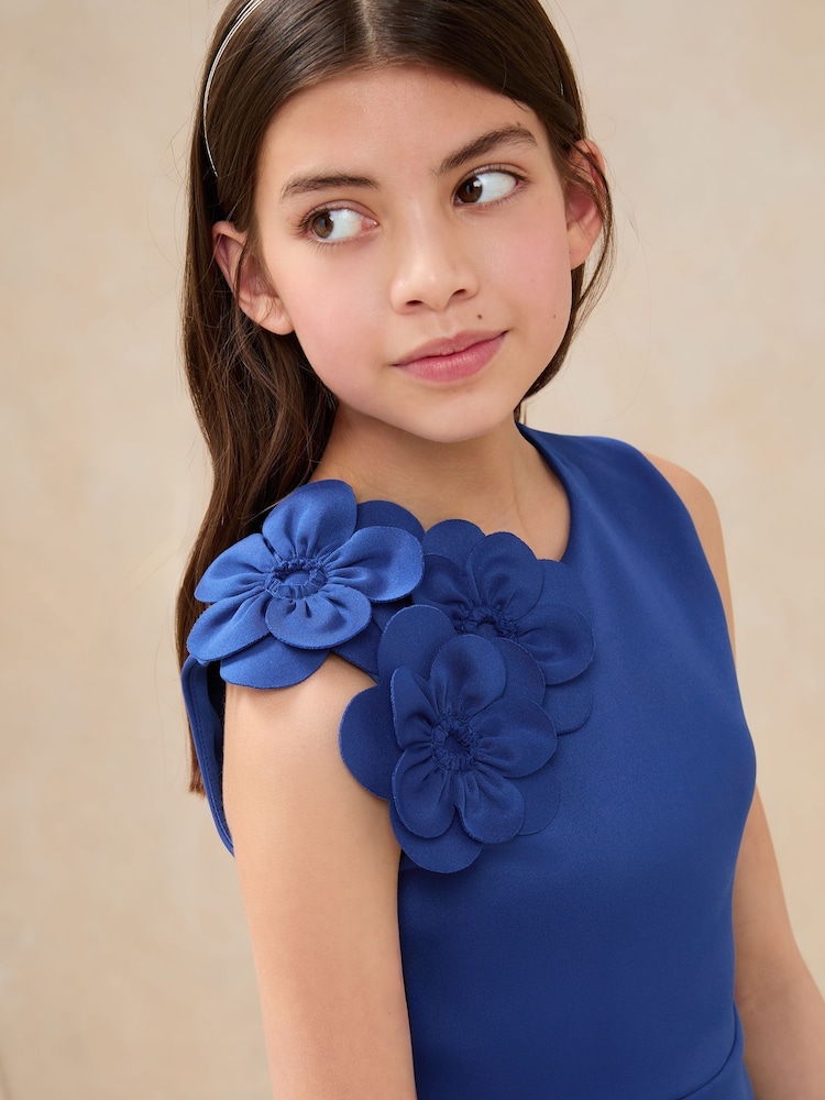 Lipsy Cobalt Blue 3D Flower Scuba Dress (5-16yrs) - Image 2 of 4