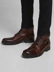 JACK & JONES Brown Leather Buckle Boots - Image 1 of 2