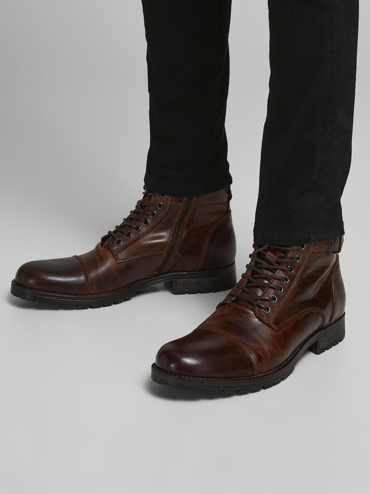 JACK & JONES Brown Leather Buckle Boots - Image 1 of 2