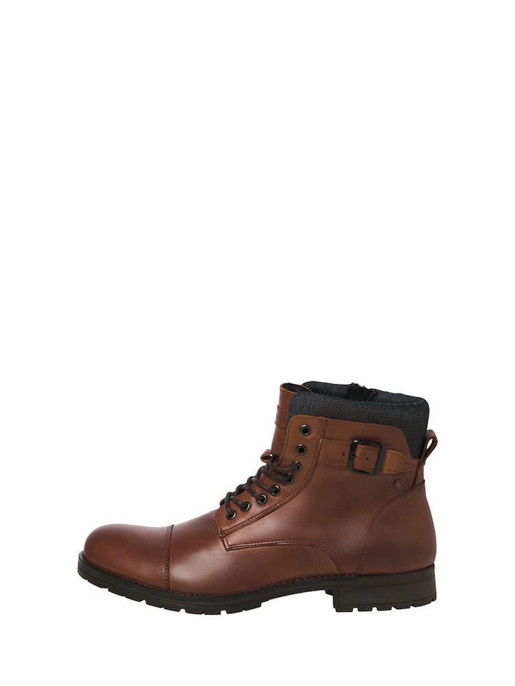 JACK & JONES Brown Leather Buckle Boots - Image 2 of 2