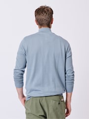 Aubin Blue Daw Cotton Zip Neck 100% Cotton Jumper - Image 2 of 5