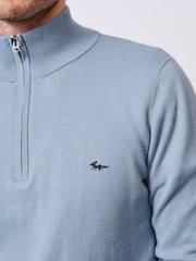 Aubin Blue Daw Cotton Zip Neck 100% Cotton Jumper - Image 4 of 5