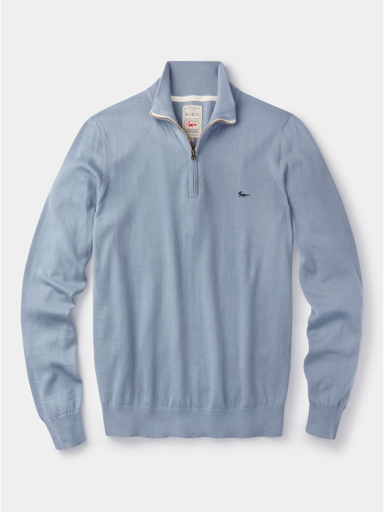 Aubin Blue Daw Cotton Zip Neck 100% Cotton Jumper - Image 5 of 5