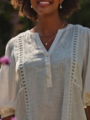 FatFace Ivory Beachwear Embroidered Dress - Image 3 of 5