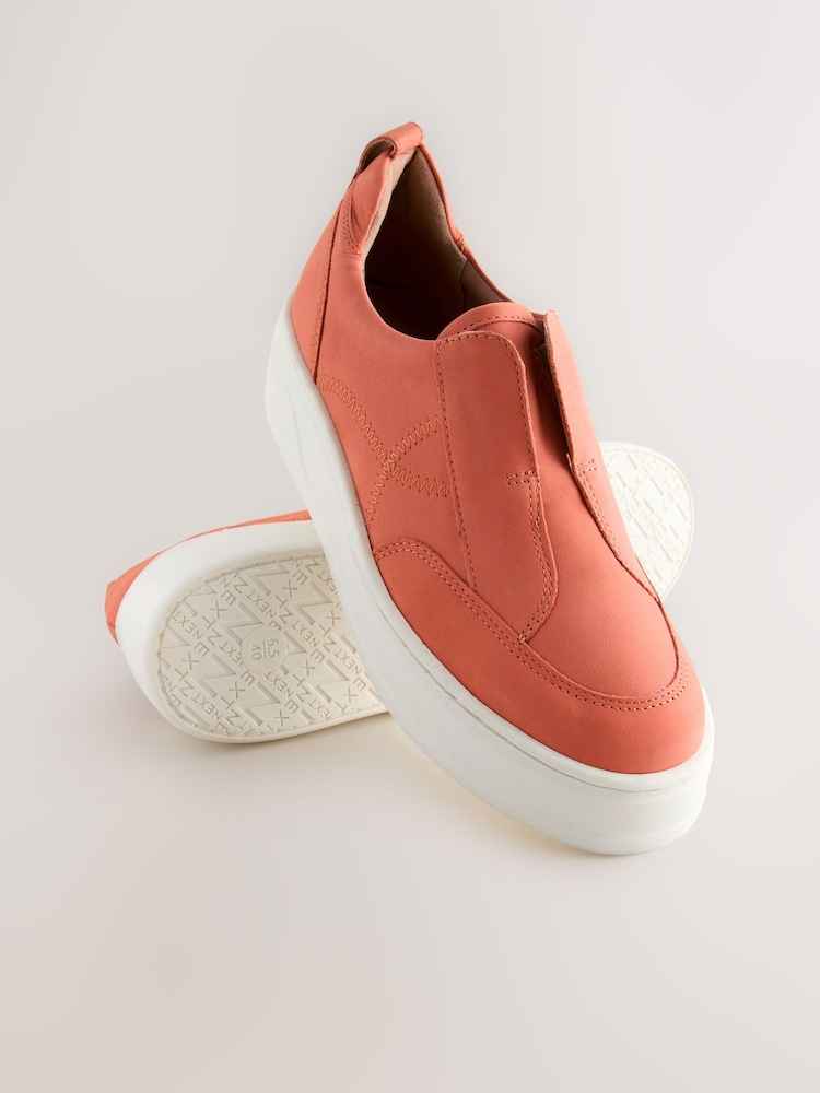 Coral Pink Slip On Signature Forever Comfort® Leather Chunky Wedge Platform Trainers - Image 4 of 5