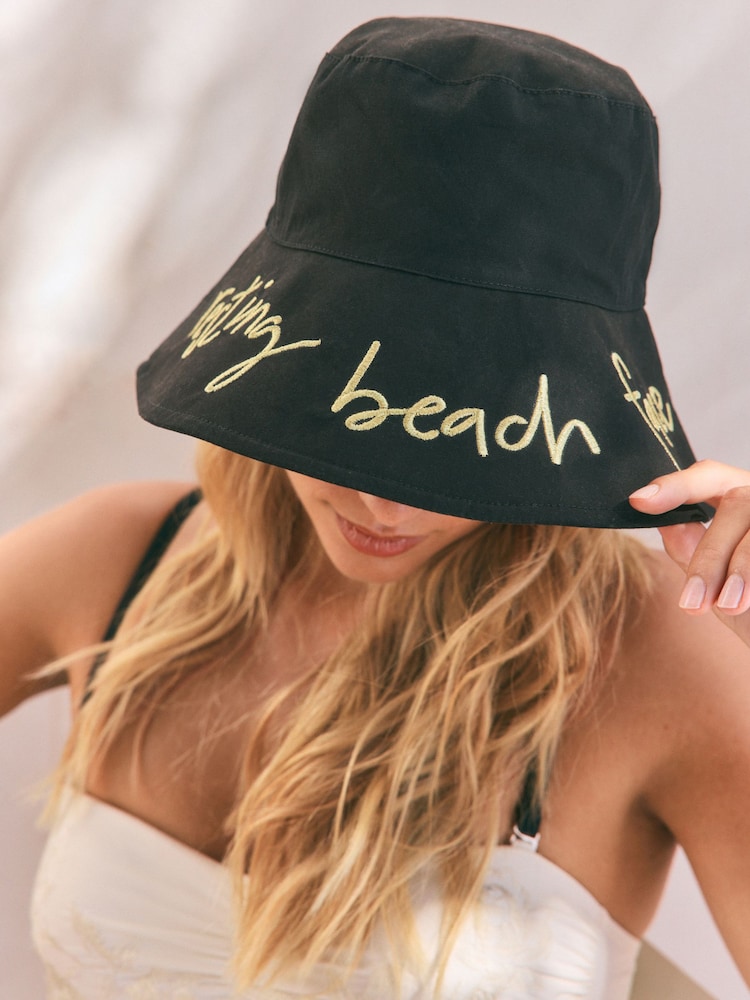 Rockett St George Black/Gold Resting Beach Face Bucket 100% Cotton Hat - Image 5 of 12