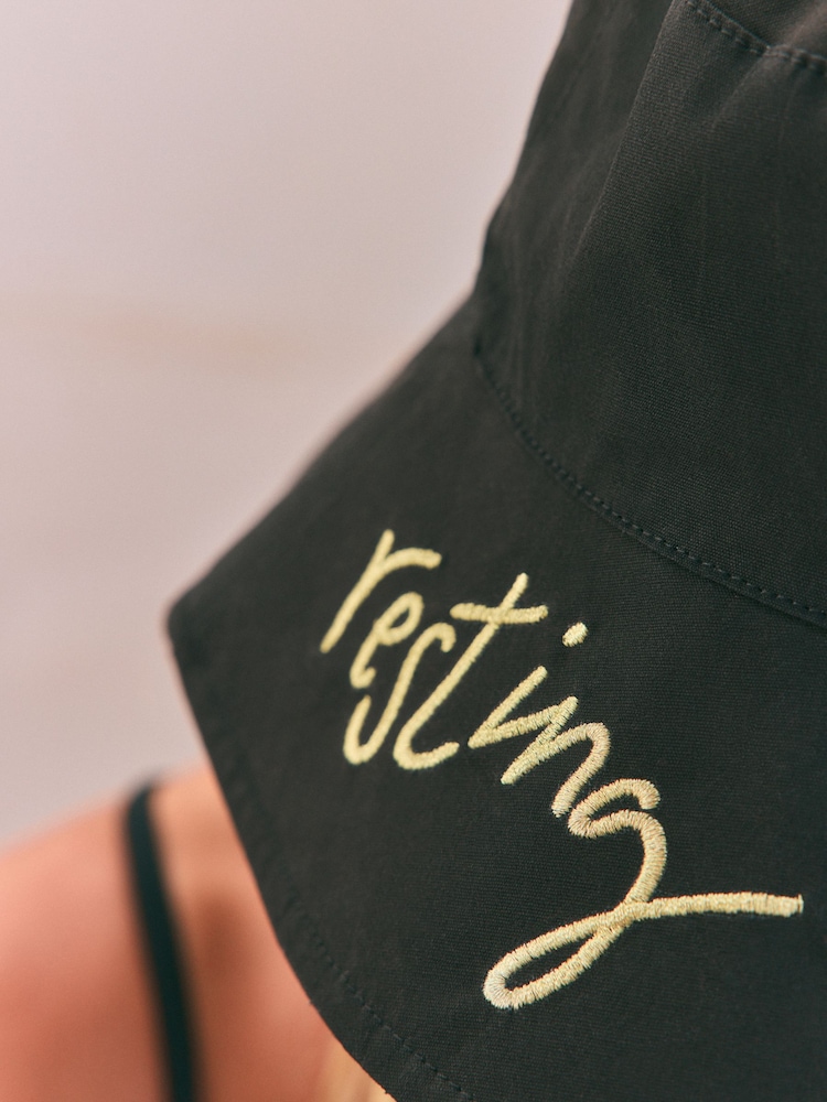Rockett St George Black/Gold Resting Beach Face Bucket 100% Cotton Hat - Image 7 of 12