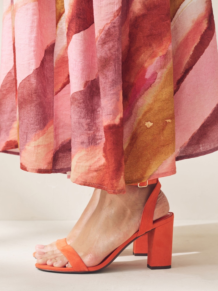 Block Heel Sandals Orange Sandals Wide Fit Orange Standard/Wide