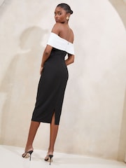 Lipsy Black Twist Front Bardot Bodycon Midi Dress - Image 4 of 5