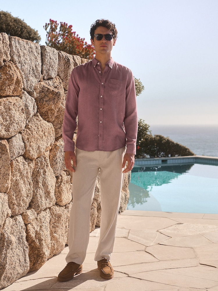 Mauve Purple Signature 100% Linen Long Sleeve Shirt - Image 2 of 8 Mauve Purple Signature 100% Linen Long Sleeve Shirt - Image 2 of 8