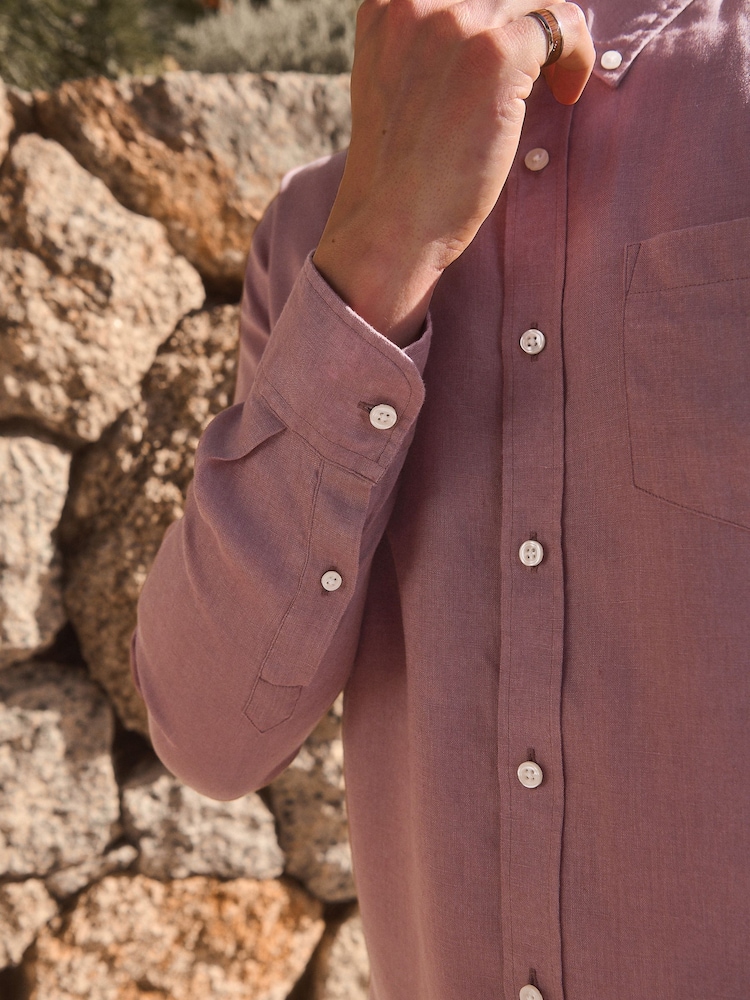 Mauve Purple Signature 100% Linen Long Sleeve Shirt - Image 5 of 8