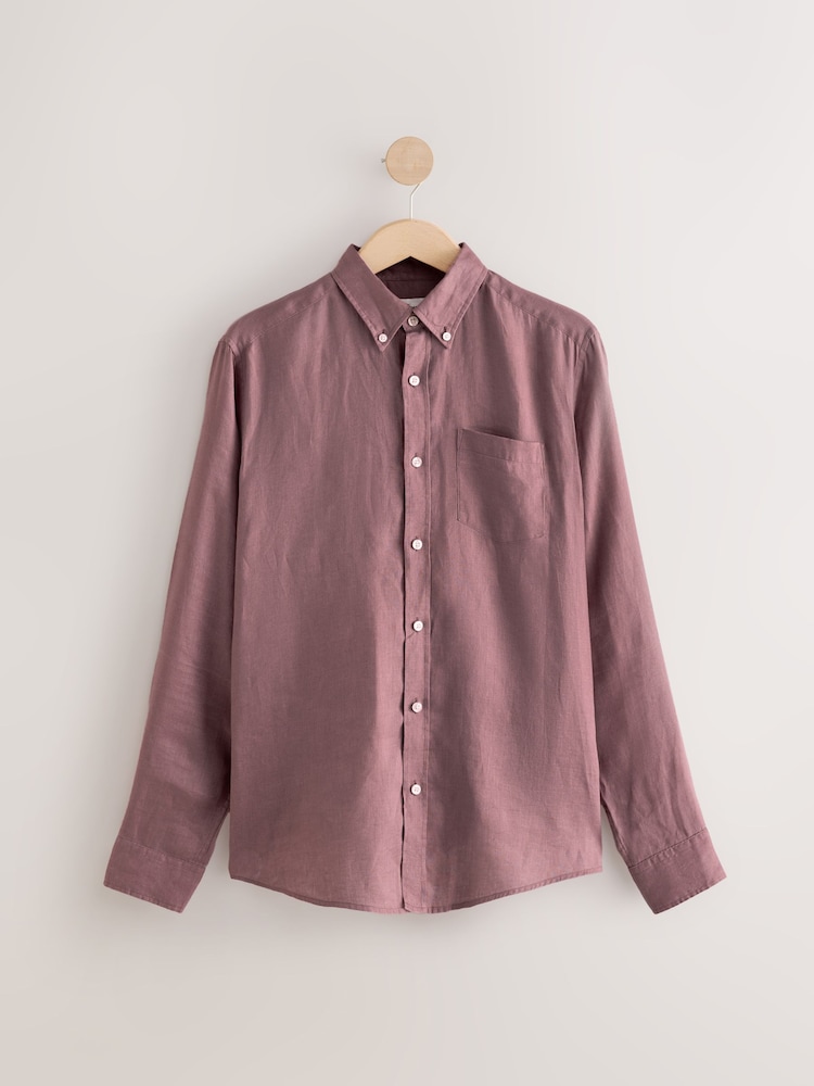 Mauve Purple Signature 100% Linen Long Sleeve Shirt - Image 6 of 8